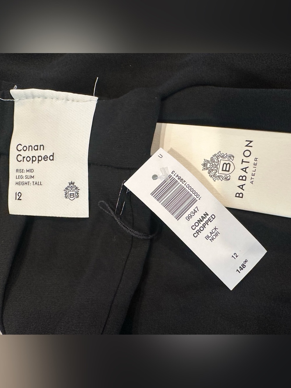 NWT  Aritzia Babaton Black Conan Cropped crepe mid-rise trouser Size 12 - Picture 8 of 9